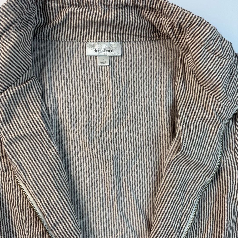 Women Full Zip Dressbarn Beige Striped Utility Jacket size Large - Picture 3 of 9